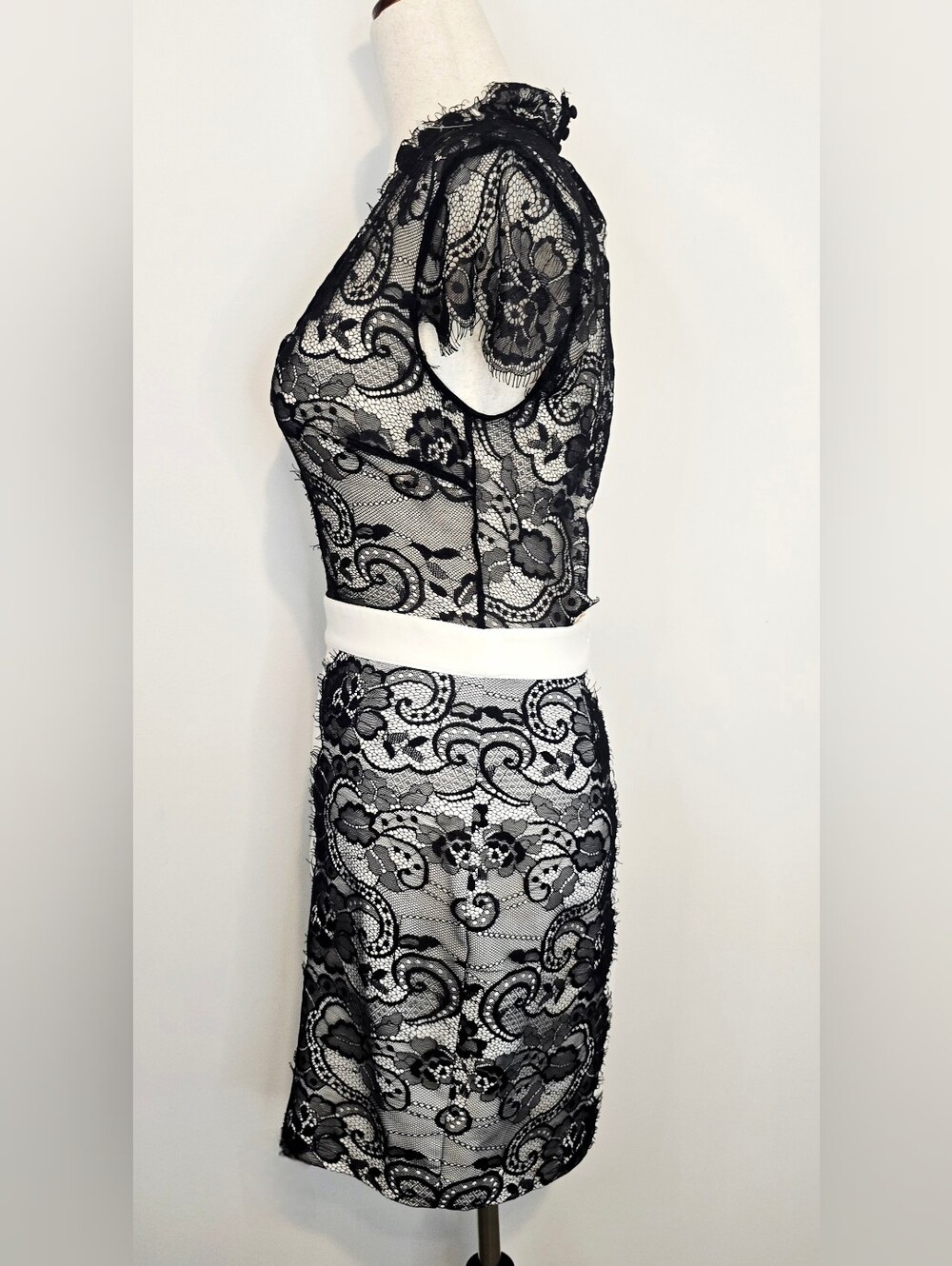 Bebe White Bodycon Dress Black Eyelash Lace Open Back Cocktail Party Dress 6 - Picture 5 of 8